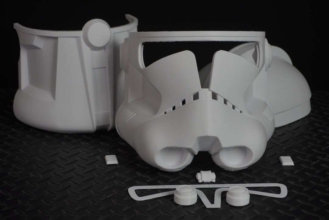 Clone Trooper hjälm Phase 2 3D‑printad – visning snett framifrån